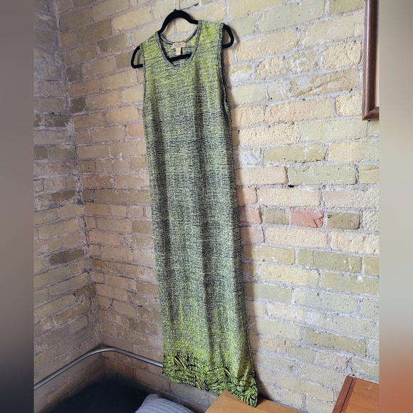 Vintage Pleat Pleat by Rafael Lime Green Tie Dye Maxi Dress Size Medium - Picture 2 of 8